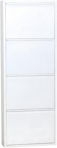 Dynamic24 Pisa 4 Klappen weiß – Schuhschrank – B50 x H140 x T16 cm – Metall pulverlackiert – Klappbar/faltbar – modern – für Flur & Eingangsbereich – ideal für schmale Flure