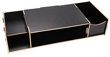Wooden Monitor Riser with Storage Box PC Laptop Computer Displayer Stand Mount Rack Table Desk Organizer with 4 Compartments for Office Supplies Storage
