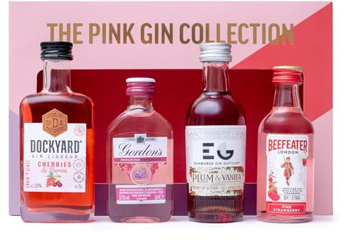Pink Gin Gift Set - Gin Gifts for Women, 4x5cl Beefeater Pink Strawberry, Gordons, Edinburgh Plum & Vanilla, Dockyard Cherries & Berries Flavoured Liqueur, Womens Alcohol Gifts, Birthday