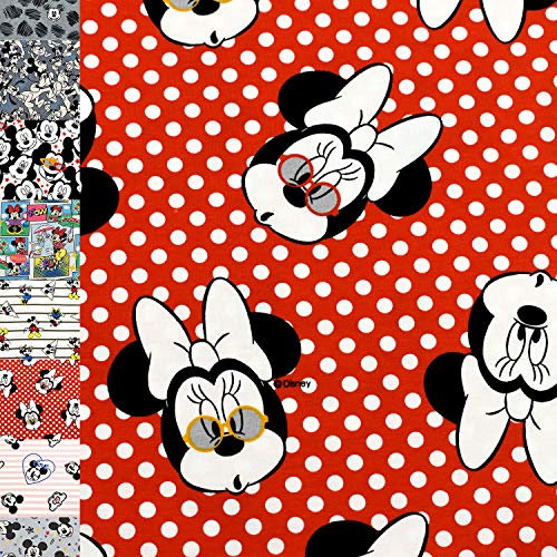 MAGAM-Stoffe Mickey Mouse Jersey Kinder Stoff Oeko-Tex Meterware 50cm (Minnie Maus Punkte auf rot)