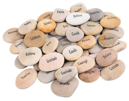 ROCKIMPACT Gravierte Steine mit verschiedenen Wörtern, inspirierende Steine, Glaubenssteine, Dankbarkeitssteine, Heilung, Gebet, religiöse Charms, Ermutigungssteine, je 2,5 cm - 5,1 cm, 50 Stück
