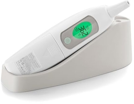 Nuvita 2071 Termometro Orecchio Bambini - Termometro Febbre con Suono e Allarme Visivo – Supporto Custodia - Pulsante Luminoso – Senza BPA – Fabbricato in EU - Design Italiano