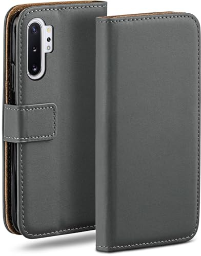 moex Book Case für Samsung Note 10 Plus (4G/5G) Handyhülle mit Kartenfach, Hülle klappbar 360 Grad Schutzhülle, Klapphülle Flip Case Cover, PU Leder Handytasche Lederhülle, Dunkelgrau
