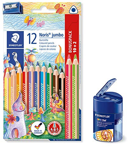 Staedtler 512 128 Doppelspitzdose Noris Club, Dreikant, Anspitzer (Spitzdose + Buntstift Noris jumbo)