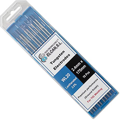 ELCAN Wolfram-WIG-Schweißen Lanthan 2% Blau WL20 Professional, Schweißelektroden für 1,6 2,4 mm WIG-Brenner, 10 Einheiten - Abmessungen: 2,4 x 175 mm