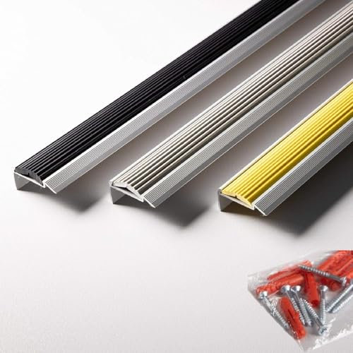 Floordirekt Profilo per Bordi in Alluminio Forato Con Gomma Antiscivolo - Protezione per Laminato, Parquet, Scale - Angolo e Profilo per Scale Grigio, 90 cm