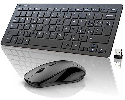 TECKNET Set Tastiera e Mouse Senza Fili, 2.4GHz Slim Full-Size Avanzato Combo Tastiera Mouse Wireless con Ricevitore Nano USB per Laptop, PC