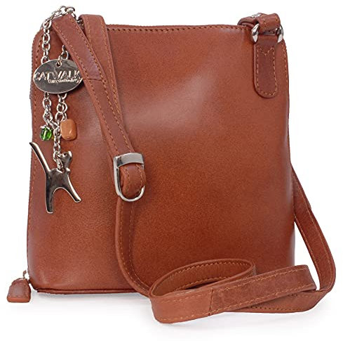 Catwalk Collection Handbags - Damen Leder Umhängetasche - Crossbody Bag/Handtasche Mittelgroß - Verstellbarer Schultergurt - ELEANOR - Hellbraun