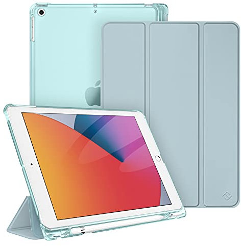 Fintie Hülle für iPad 9. Generation 2021/8. Gen 2020/7. Gen 2019 10.2 Zoll mit Stifthalter, ultradünne leichte Schutzhülle mit transparenter Rückseite und Auto Schlaf/Wach Funktion, Eisblau