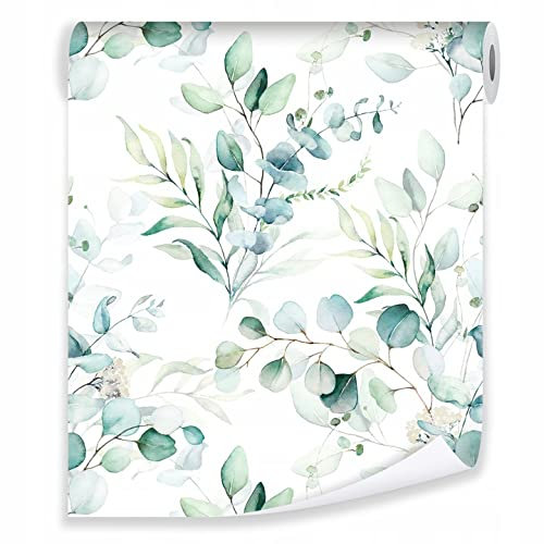 Vliestapete Rolle grün Blätter Pflanzen weiß 10mx50cm Schlafzimmer Wohnzimmer Floral Modern 10M Vlies Tapete Wandtapete Mustertapete Tapetenrolle inklusiv Kleister (1022)