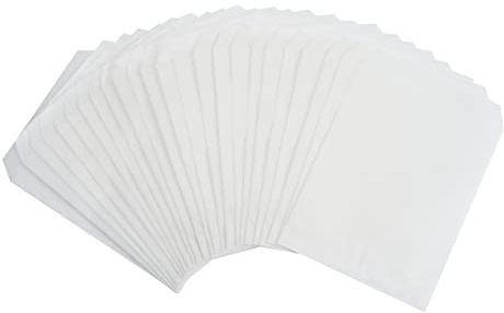 FOCCIUP Kleine flache Papiertüten, 7,6 x 12,7 cm, halbtransparent, Pergamin, gewachst, für Partygeschenke, Weiß, 100 Stück