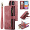 UEEBAI Wallet Case for iPhone 11 6.1 inch, Premium Handmade PU Leather Phone Case Card Slots Magnetic Closure Zipper Pocket Kickstand Flip Case with Hand Strap - Vintage Red