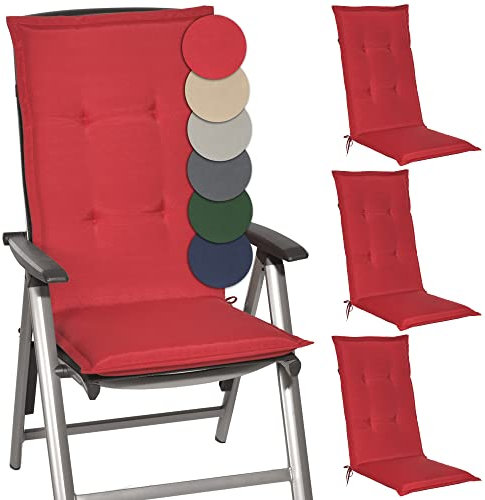 Beautissu 4er Set Gartenstuhlauflage 120x50x6 cm Loft HL Rot – Hochlehner Polster Auflage, Sitzpolster & Sitzkissen für Hochlehner Gartenmöbel - Weiche Stuhlauflage mit Schaumkern Füllung