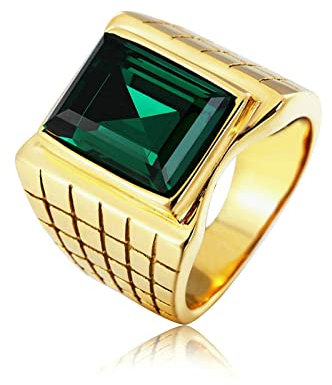 Stfery Schmuck Damen Ringe Edelstahl, Midi Ring Rechteckform Hochzeitsringe zum Valentinstag Grün, 60 (19.1)