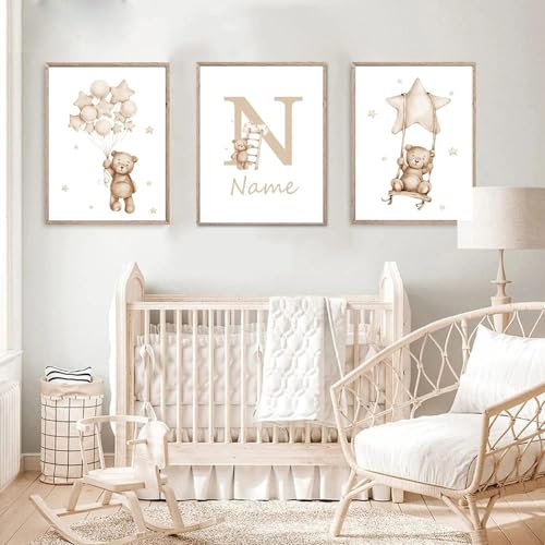 3 Kundengerecht Baby Name Tier Bilders Safari Löwe Elefant Pflanze Poster Kinderzimmer Babyzimmer Dekoration Kunstdrucke Segeltuch Kinder DIN A3 kein Rahmen