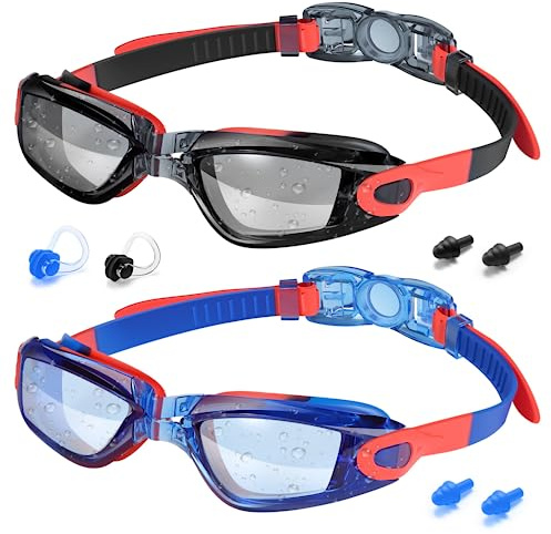 Vatefery Kids Swimming Goggles 2-Pack Swimming goggles kids 6-14,UV Protection,Anti-Fog,No Leaking kids goggles for Children, Boys, Girls, Junior and Teens