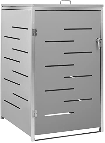 Hommdiy Mülltonnenbox für 1 Tonne 69x77,5x112,5 cm Rahmen aus Edelstahl Mülltonnenverkleidung Müllbox Mülltonne Müllcontainer Gartenbox Gerätebox Mülltonnenschrank Grau