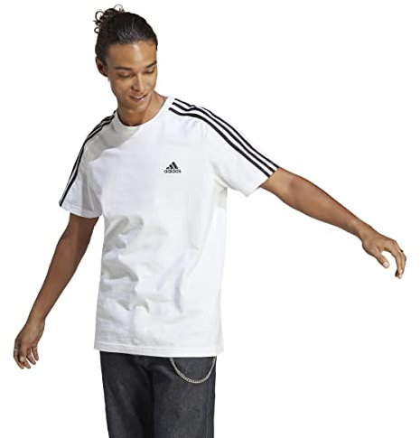 adidas Homme Essentials Single Jersey 3-Stripes Tee, White/Black, XS