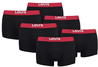 Levi's Solid Basic Herren Boxershorts Unterwäsche aus Bio-Baumwolle im 10er Pack, Farbe:Black/Red, Bekleidungsgröße:XL