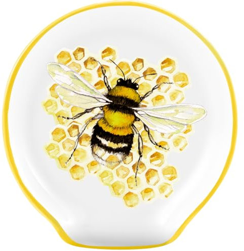 Bee Kitchen Decor - Bee Spoon Rest, Honey Bee Decor Bumble Bee Decorations for Home Honeycomb Hive Decor, Cute Spoon Holder Large Ceramic Utensil Holder for Countertop - Bee Themed Christmas Gifts