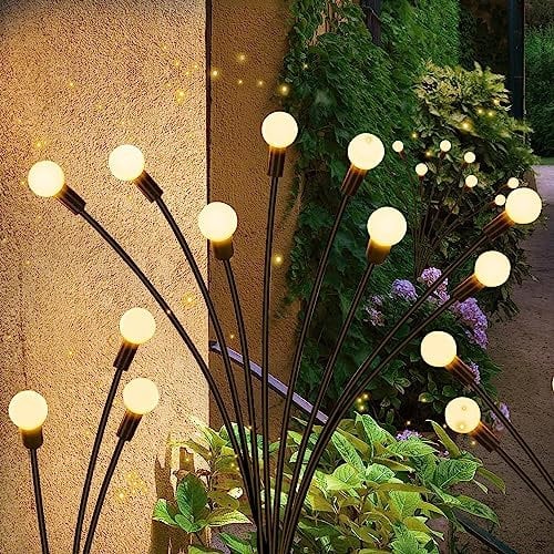 Nestling Lumiere Solaire Exterieur, 4PCS Lampes de Jardin 8 LED IP65 Étanche, Lumières Solaires Lucioles pour Passerelle, Balcon, Décoration de Fête, Blanc Chaud