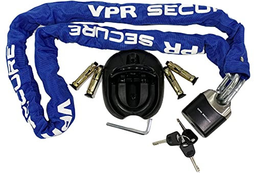 Sabre Motorcycle Scooter Security Chain Lock Motorbike Bicycle Quad Bike Chain & Padlock Blue with Triton Flip 4BOLT Ground Anchor Anti-Theft Safety Protection Kit (180cm)