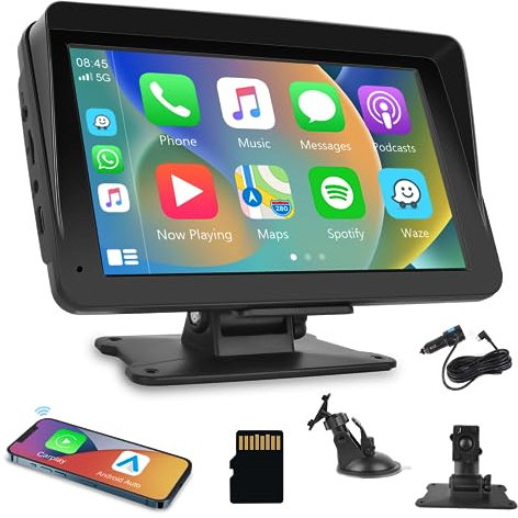 Rimoody Portable Car Stereo Wireless CarPlay Screen Android Auto Bluetooth with 7 Inch Touchscreen Portable Car Radio with FM Transmitter Voice Control 64G TF Card for Cars Trucks