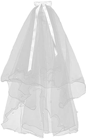 Schleier Braut Hochzeits Haarschleife Schleier Schleife Kurzer Brautschleier 2 Schichten Weicher Tüll Brautschleier mit Kamm für JGA Junggesellinnenabschied Hochzeit Zubehör Schleier,Weiß Ivory 80CM