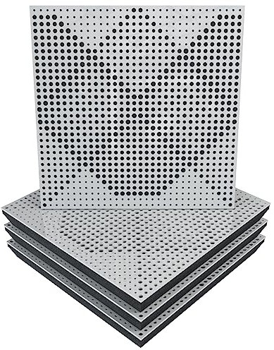 Sound Absorption-Diffuse Acoustic Panel | 50x50x5cm | Absorption - Diffusion - Reflection - Soundproofing | Perforated plastic: (x4 WILDS, White gloss plastic)