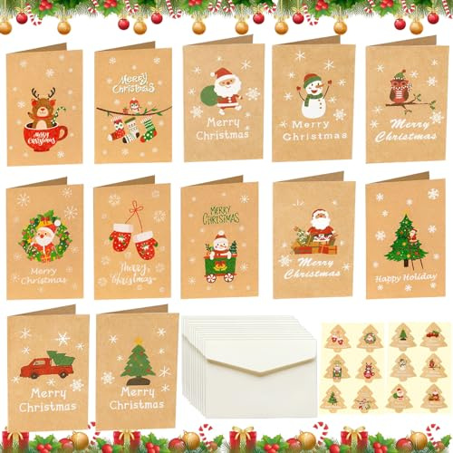 Weihnachtskarten mit Umschlag Set, 36 Weihnachtspostkarten-Set, Verschiedenen Themen A6 Christmas Cards mit Umschlägen und Siegeln, Weihnachtspostkarten Klappkarten für Segen Von Familie Oder Freunden
