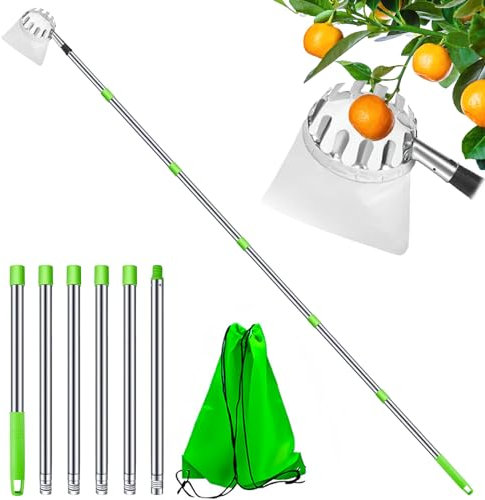 Darryy Obstpflücker mit Teleskopstiel & Teleskopstiel (Ø16 cm), 2.4M Obstsammler, Apfelpflücker mit Teleskopstiel, Einstellbare Länge für das Pflücken von Früchten von hohen Plätzen