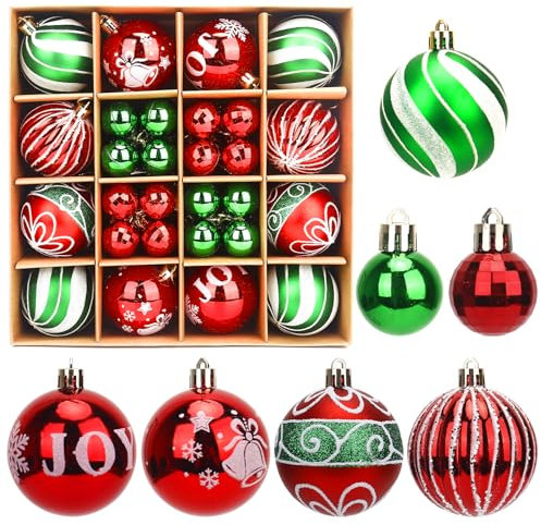 Christmas Ornaments - 44 Pcs Bauble Balls: 12Pcs 6cm & 32Pcs 3cm Balls for Tree Decoration