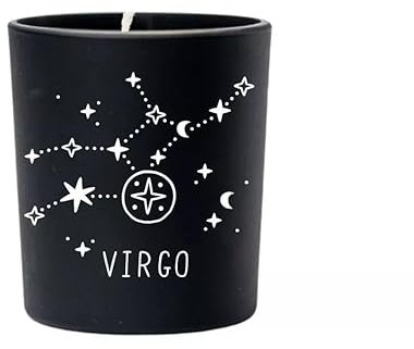Original Soy Wax Zodiac Duftkerze Tierkreiszeichen: Jungfrau - aus 100% veganem Sojawachs - Aromatherapie Schwarze Kerzen - Sternzeichen Duftkerzen im Glas - Duft: Sandelholz