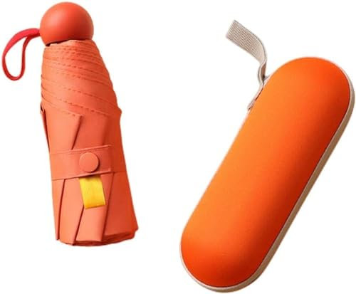 Parapluie Pliant De Voyage Compact, Mini Parapluie, Parapluie Portable, Parapluies Pluie Et Soleil Pliable Capsule Parasol De Plage Mini Parapluie De Poche for Femme ( Color : Orange with box , Size :