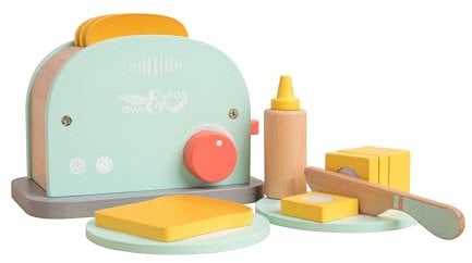 Owl & Fox Wooden Toaster Set, Pretend Play Breakfast Toaster Set with Accessories, Play Food, Kitchen Roleplay, For Ages 3+, Traditional Wooden Toys