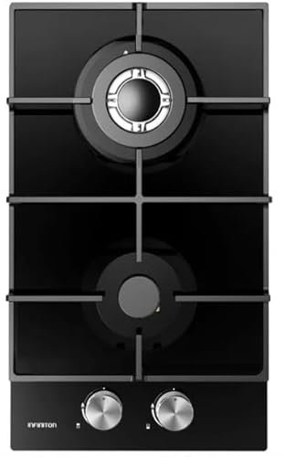 Infiniton Placa de Gas 2 Fuegos GAS-A2FN, Ancho 30 cm, Encendido electrónico, Quemadores desmontables, WORK BURNER (triple anillo), parrilla hierro forjado, Gas Natural/Gas Butano (Negro)
