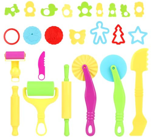 MXTIMWAN 24 Pièces Accessoire Pâte à Modeler, Pâte À Modeler pour Enfants, Moules, Forme, Rouleau à Pâtisserie, Outils Pâte à Modeler pour Filles, Garçons (Plastique)