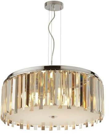 Licht-Erlebnisse Pendelleuchte rund Ø 60 cm H: max. 1,5 m verstellbar Kristall Glas in Grau Creme Klar blendarm 5x E14 Hängelampe Esszimmer Hängeleuchte Esstisch