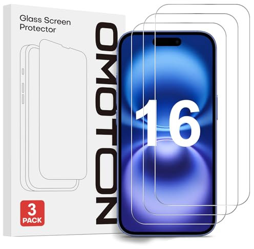 OMOTON Verre Trempé en Protection Écran pour iPhone 16/15/15 Pro, Vitre Protection écran 3 Pièces, 9H Dureté, Sans Bulles, Ultra Résistant Protection d'Écran Protecteur