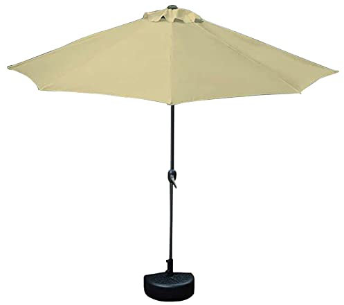YPOSPDD 9,8 Fuß halber Außenschirm for Terrassentisch, Marktschirm mit Kurbelliftsystem und Sockel, Gartenschirm – Taupe