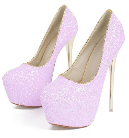 6,30 Pollici / 16 cm Sexy Tacchi Alti delle Donne Moda da Sposa Scarpe da Sera Tacchi A Spillo Partito Ufficio Scarpe con Tacco Alto Pompe Comode,Viola,34 EU