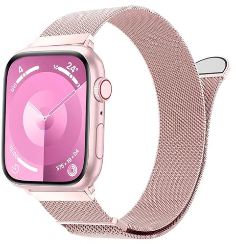 MroTech Correa Compatible con Correa Apple Watch 42mm 41mm 40mm 38mm Bracelet Magnética Banda Metalica Acero inoxidable Clásico Pulsera para iWatch Serie 10 9 8 SE SE2 7 6 5 4 3 2 1 Correa,Rosa