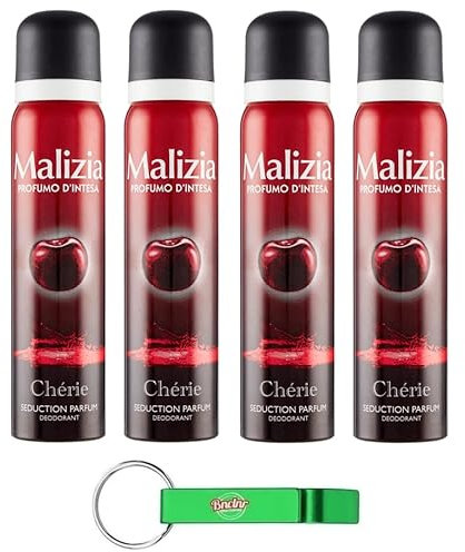 4x MALIZIA Deodorante Donna Chérie Seduction Parfum,Deodorant Deo Spray für Damen 100ml + Beni Culinari Kostenloser Schlüsselanhänger