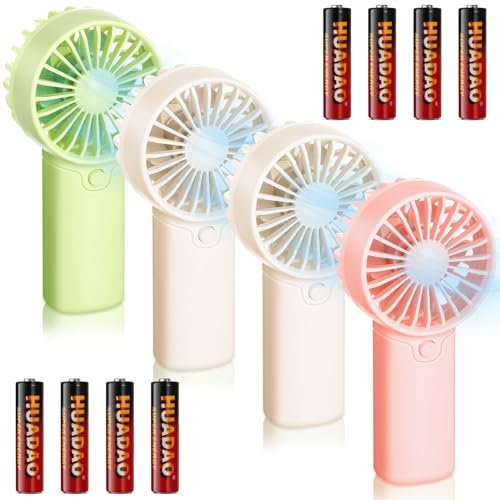 Weewooday 4 Pcs Mini Handheld Fan Battery Operated Personal Fan Cute Small Portable Fans Handy Desk Table Fan for Indoor Outdoor Summer Makeup Camping Travel Cooling (White, Green, Pink)