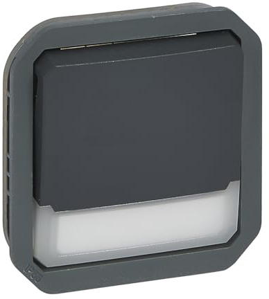 LEGRAND, Plexo New Einsatz, beleuchteter Taster, Wechsel-Kontakt & Beschriftungsfeld NO + NC Kontakt, mit 12 V LED-Aggregat (230V LED-Aggregat ebenfalls möglich), 10A, 250V, Farbe: Anthrazit, 069814L