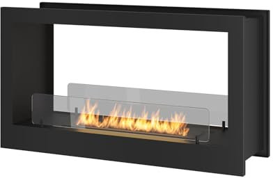 Camino a Bioetanolo da Incasso 90x50 cm Bifacciale 2 Side 900 Nero con Vetro