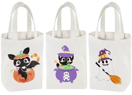 ZALAON Stofftasche Halloween,3 Stück Halloween tasche kinder, Halloween beutel,Süßes oder Saures Taschen kann Süßigkeiten,Partys usw (27 x 35 cm)