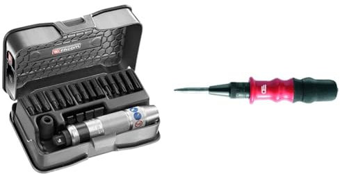 FACOM - Jeu de 21 Tournevis à Frapper Entraînement 1/2 avec Embouts au Profil TORX, Pozidriv & Pointeau Automatique Gainé - 257.G6 - Puissance de Frappe Réglable - Poignée Ergonomique