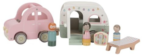 Little Dutch 8022 FSC Holz Auto mit Wohnwagen, Spielfiguren und Zubehör 10-teiliges Set - rosa