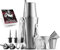 Expert Cocktail Shaker Home Bar Set - 14 Piece Stainless Steel Bar Tools Kit with Shaking Tins, Flat Bottle Opener, Double Bar Jigger, Hawthorne Strainer, Shot Glasses, Bar Spoon, and 6 Pour Spouts